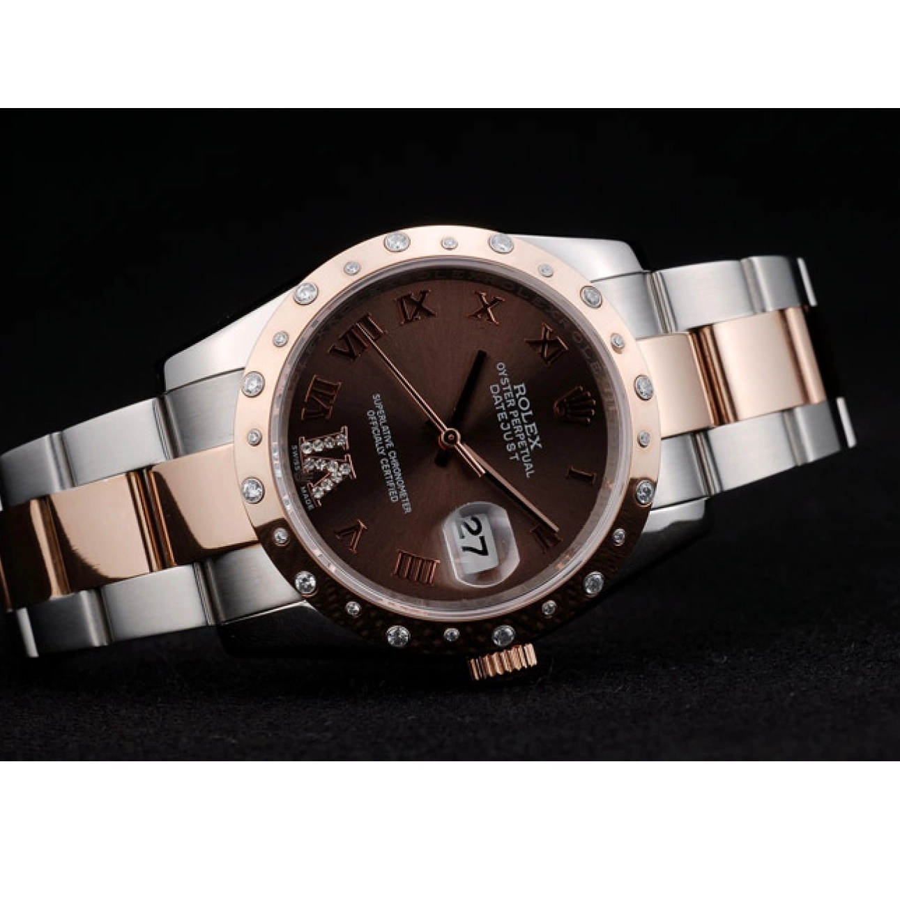 Rolex aaa copy Brown 41994 Dial Brushed DateJust Diamond Stainless Case Plated Rolex Steel 0825